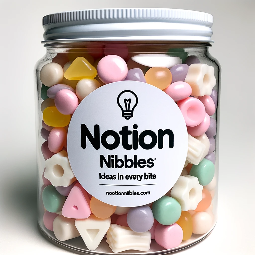 DALL·E 2023-10-22 16.28.22 - Photo of a transparent candy jar filled with various shaped candies, each symbolizing a different Notion feature_ checkboxes, light bulbs (ideas), and