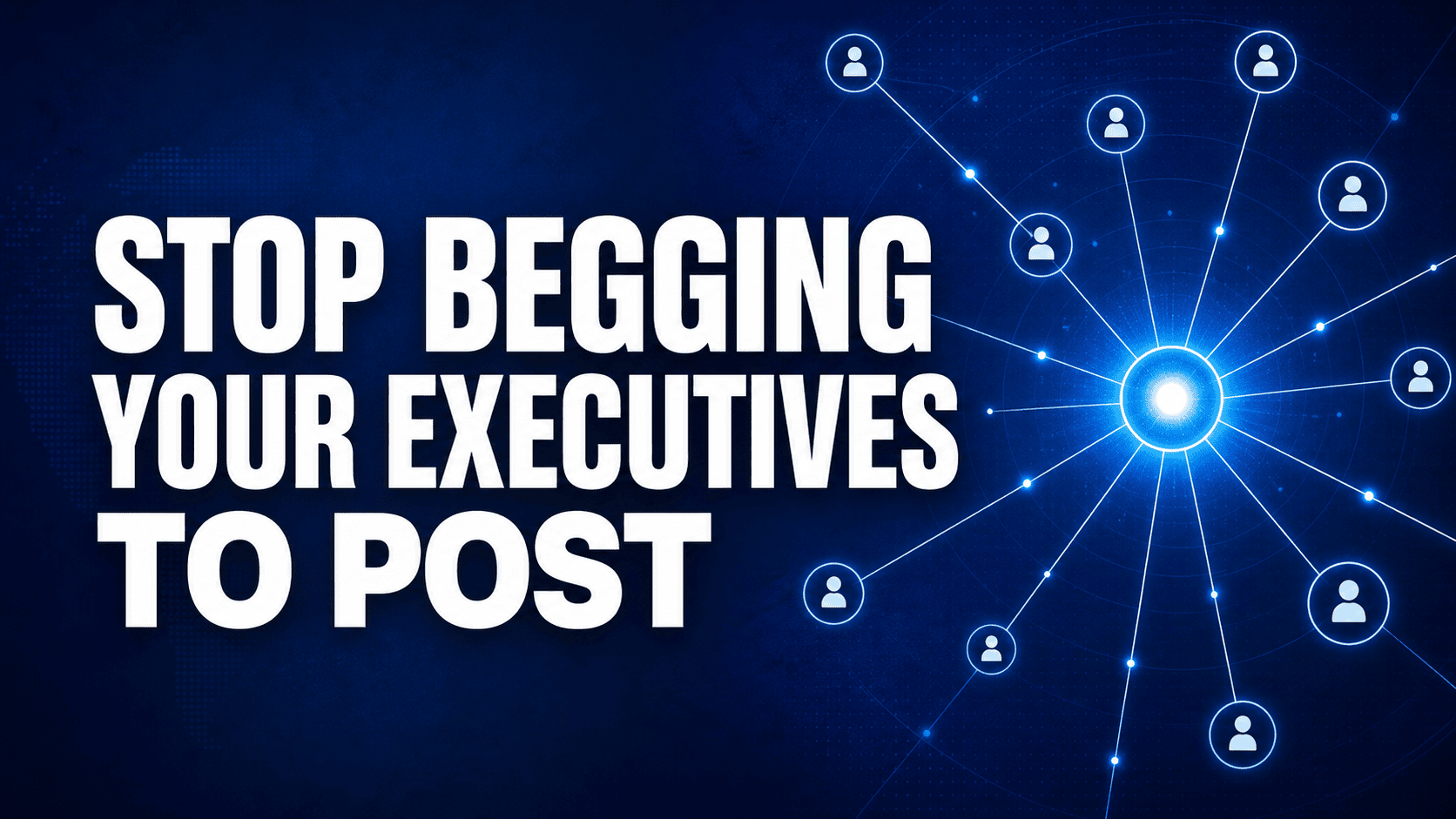 Executive content distribution network hub and spoke graphic on dark blue background